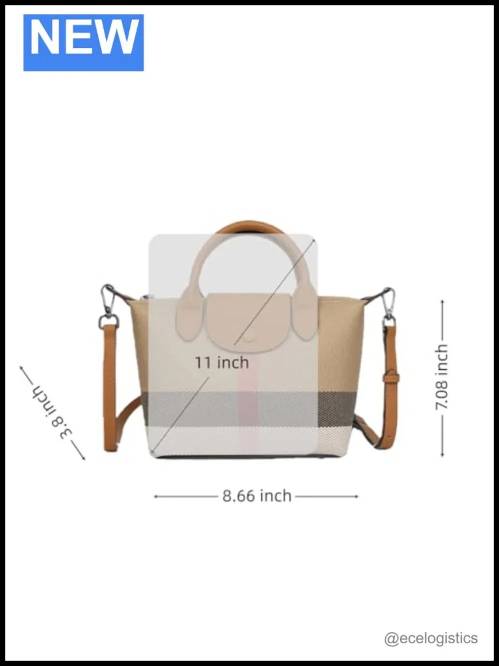 Mini Plaid Crossbody Purse with Genuine Leather Trim Structured Satchel